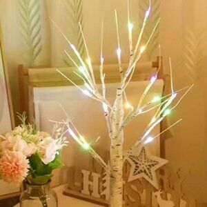 23"T USB Plug-in Battery Holiday LED Multicolor Lighted Poseable Birch Tree New